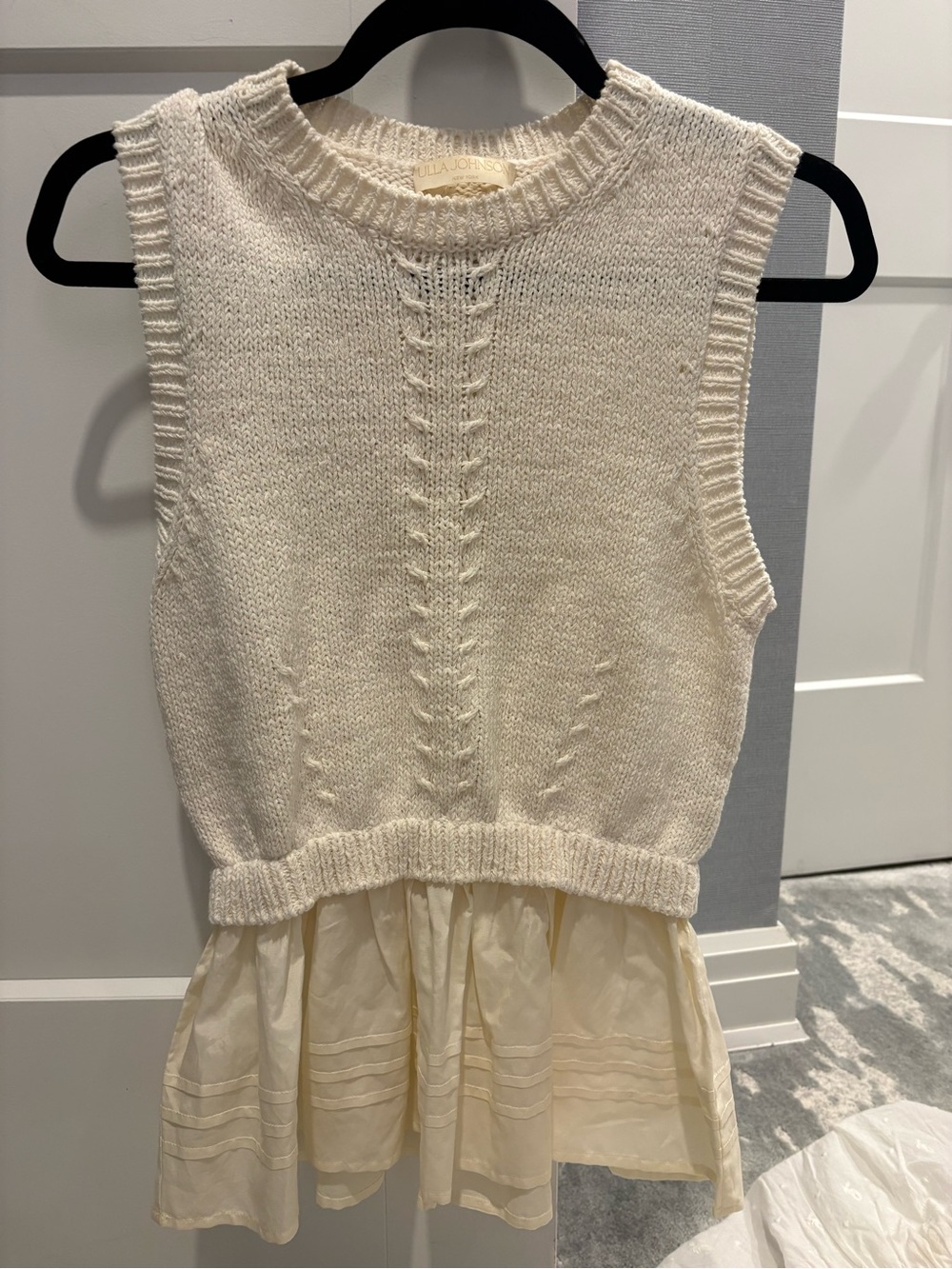 Ulla Johnson Cream Knit Sleeveless Sweater Top with Tiered Hem